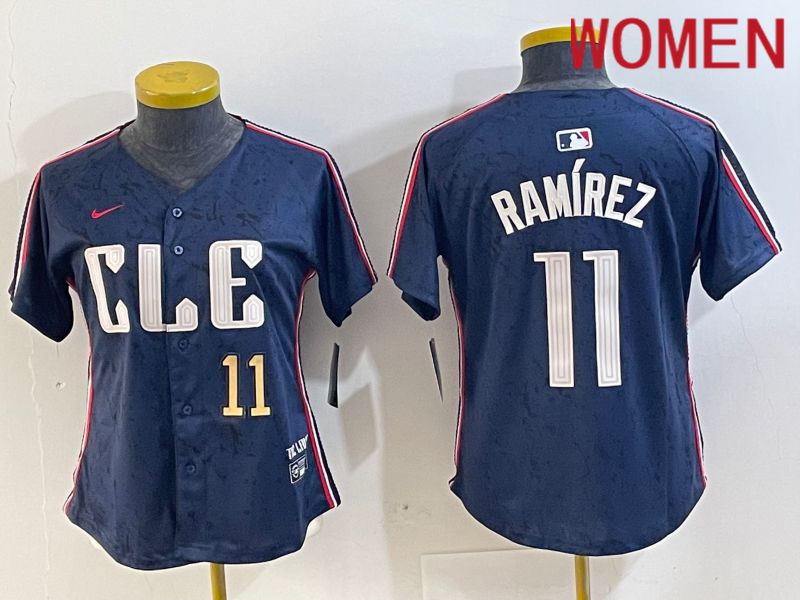 Women Cleveland Indians #11 Ramirez Blue City Edition Nike 2024 MLB Jersey style 9